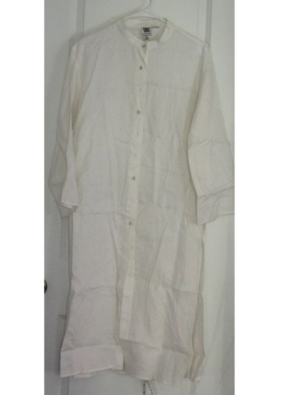 W by Worth Linen Long Shirt Dress M White Minimalist Lagenlook Oversized